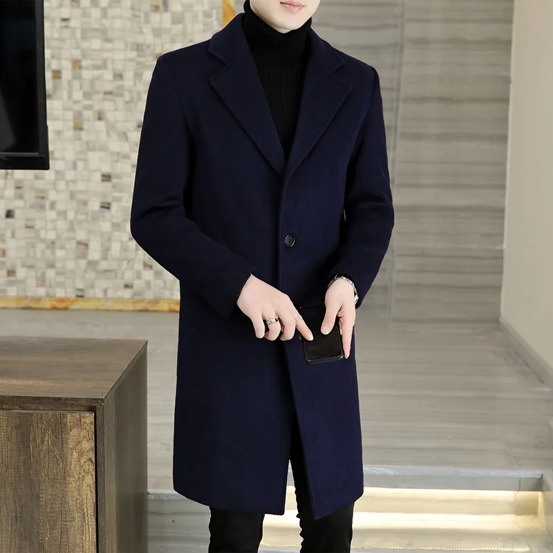

Мужское шерстяное пальто средней длины для осени и зимы, повседневное, деловое, ветрозащитное, модное, брендовое, с отложным воротником