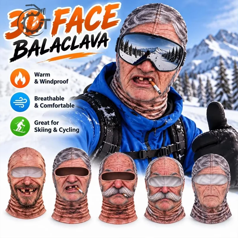 3D Stretch White Mustache Novelty Headwear Face Printed Old Man Balaclava Full Coverage Breathable Eye Hole Winter Mask Cover