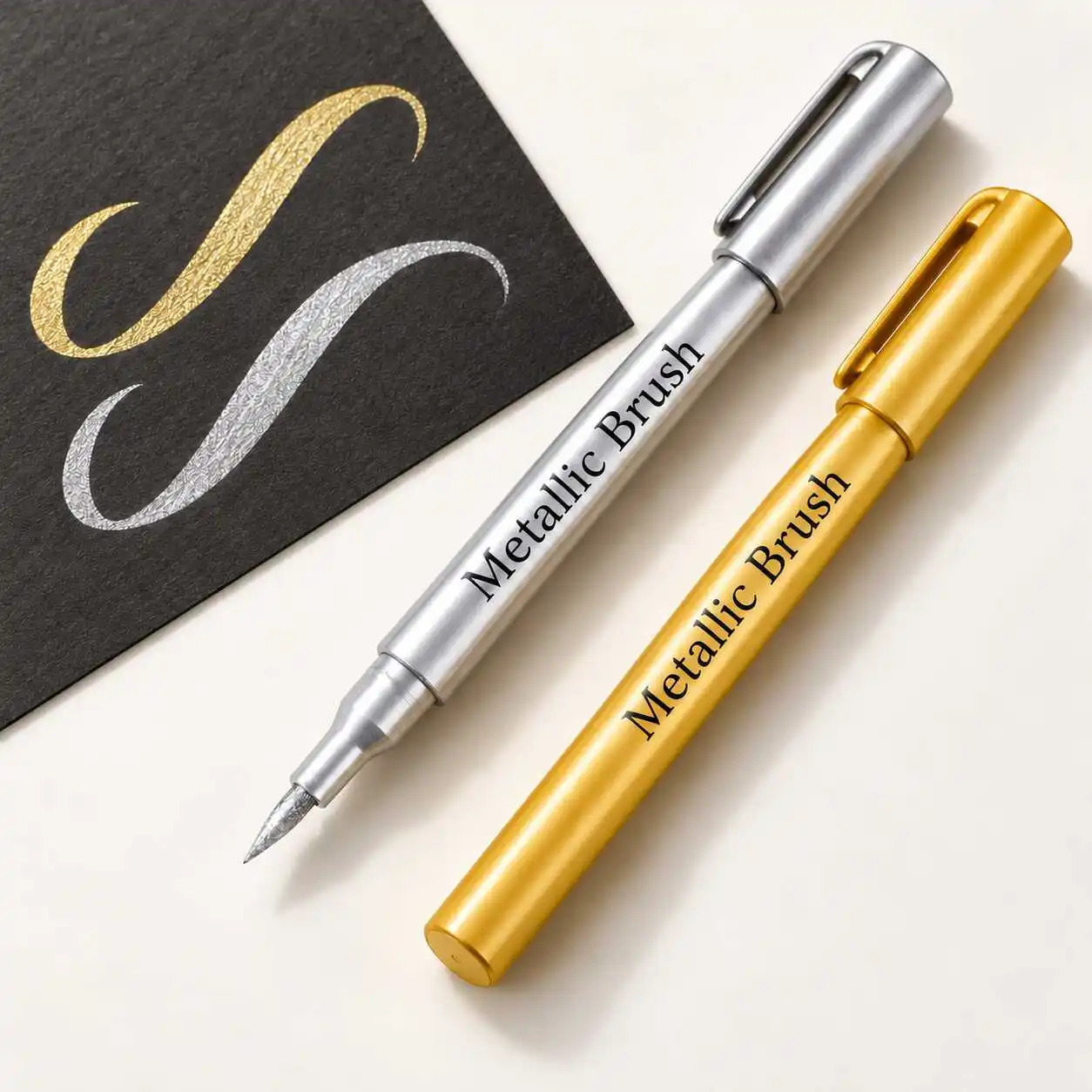 2pcs Metallic Brush Marker Pens for Lettering and Art