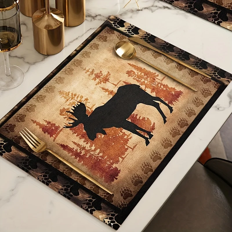 VIKAMA Silhouette & Forest Placemat, Washable Heat Resistant Placemat for Dining Table Kitchen