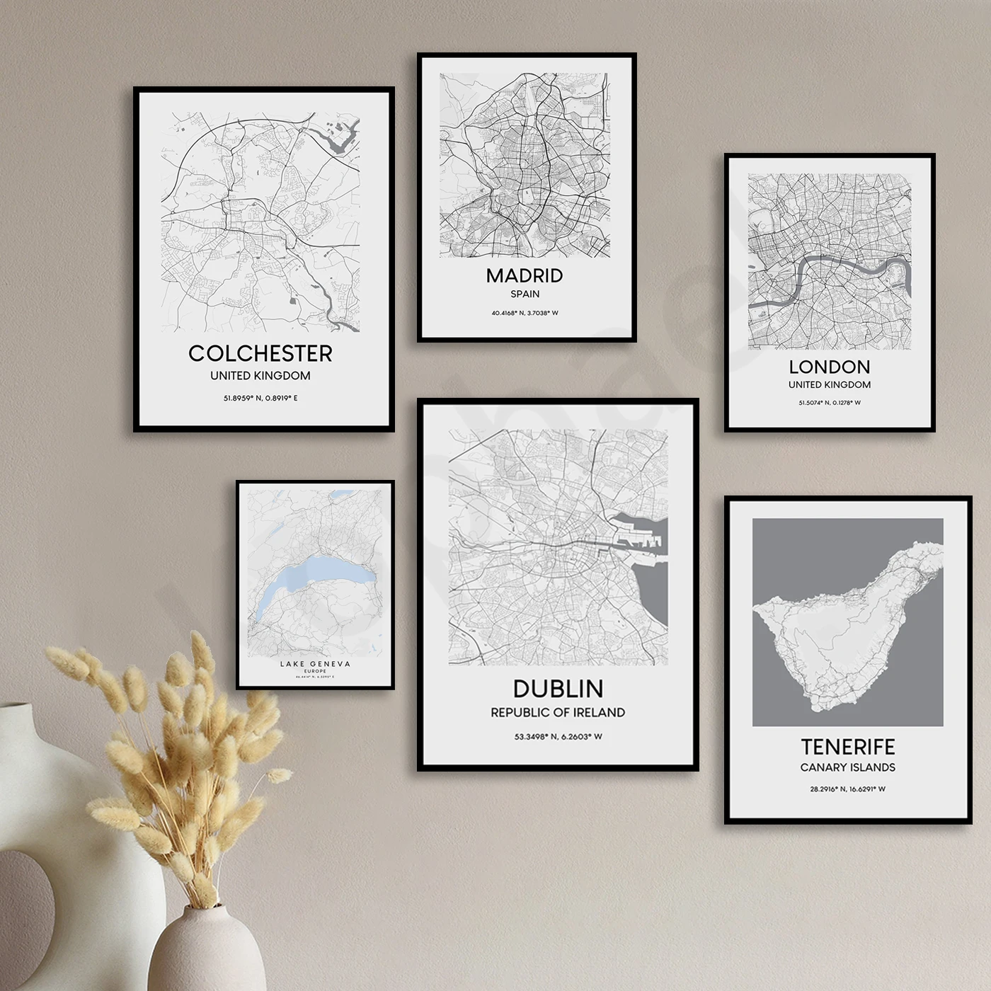 Dublin Geneva Milton Keynes Paris Nottingham Leeds Zagreb Tenerife London Madrid Colchester. City Travel Map Poster