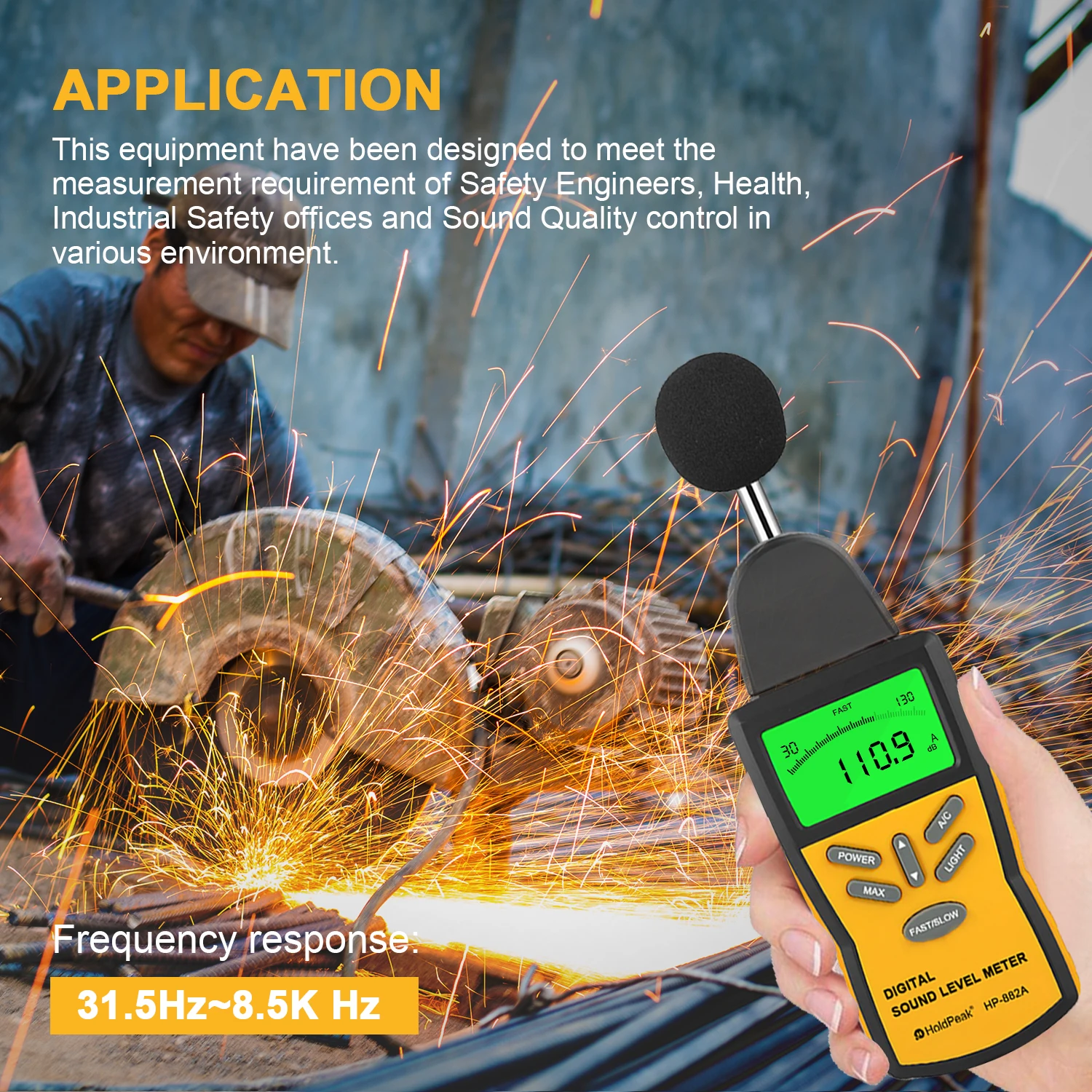 Digital Decibel Meter HP-882A Sound Level Meter 30-130 dB (A/C), High Accuracy ±1.5dB Audio Noise Volume Tester with Fast/Slow - Image 5