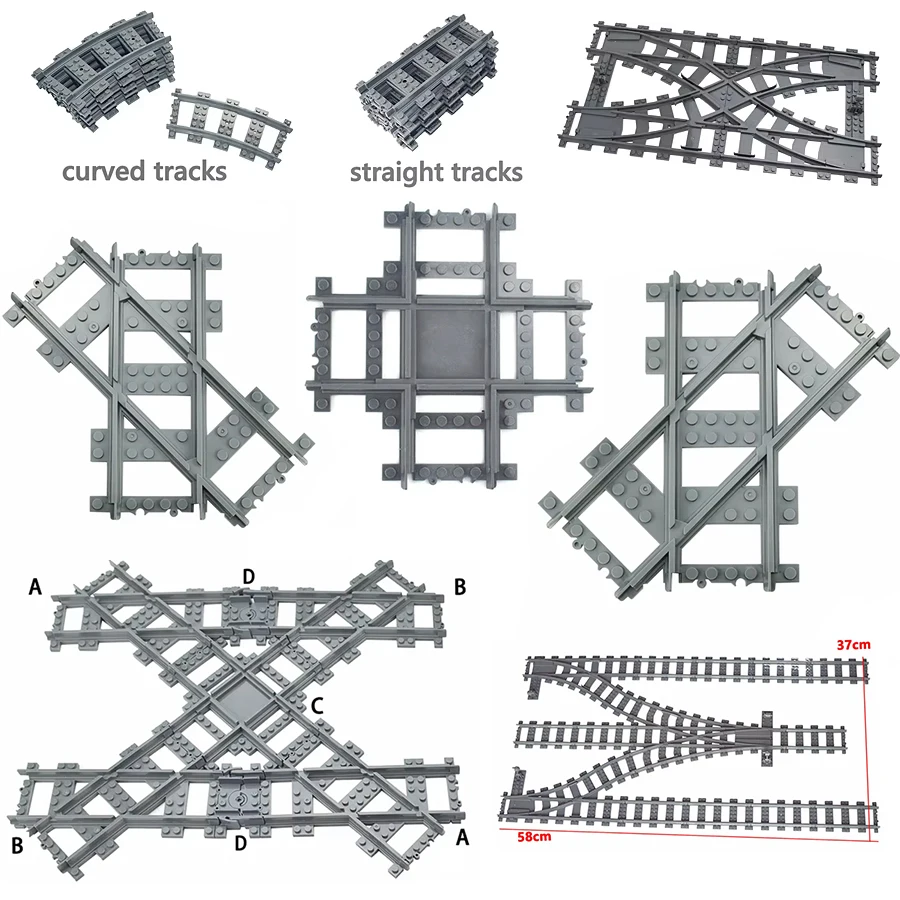 DlY City Creative  Soft Straight Curved Tracks City Train Switch Tracks Crossing Rails Bricks Building Blocks MOC Kid Toys Gift