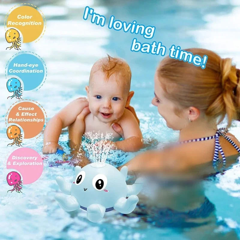 Juguetes de baño eléctricos para bebé, rociador automático de pulpo y ballena, juguete de bañera, piscina con música, luz LED, regalo para niños