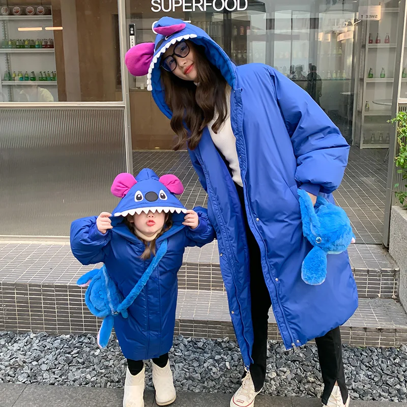 Mother and daughter wear parent-child dress 2022 new girls winter down jacket white duck down cartoon winter warm thickened coat