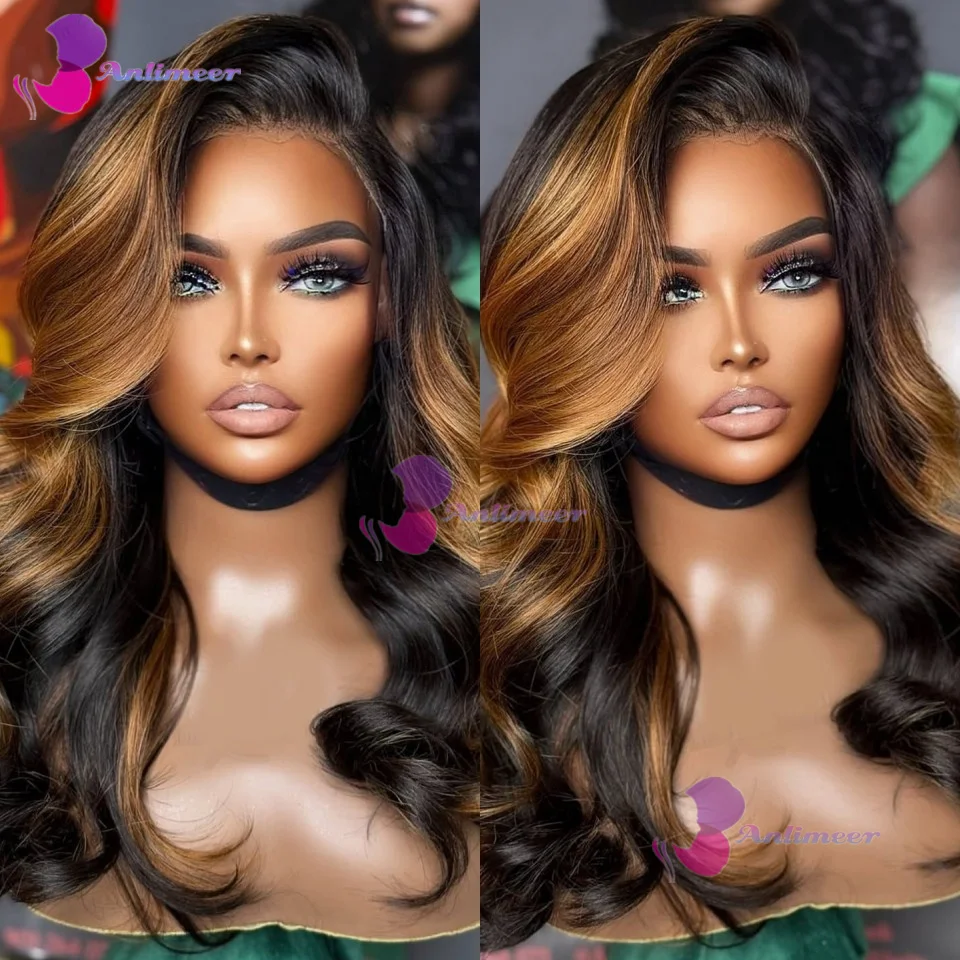 

Brown Black Highlight Human Hair Side Part Body Wave 13x6/360 Lace Front Human Hair Wigs Bleached Knots Full Lace Human Hair Wig