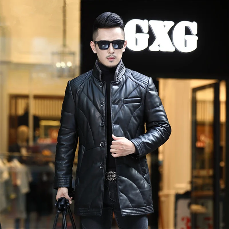 Leather Jacket Men Autumn And Winter Medium Length Lapel Fur Sheepskin Big Size Fleece Genuine Coat 5XL