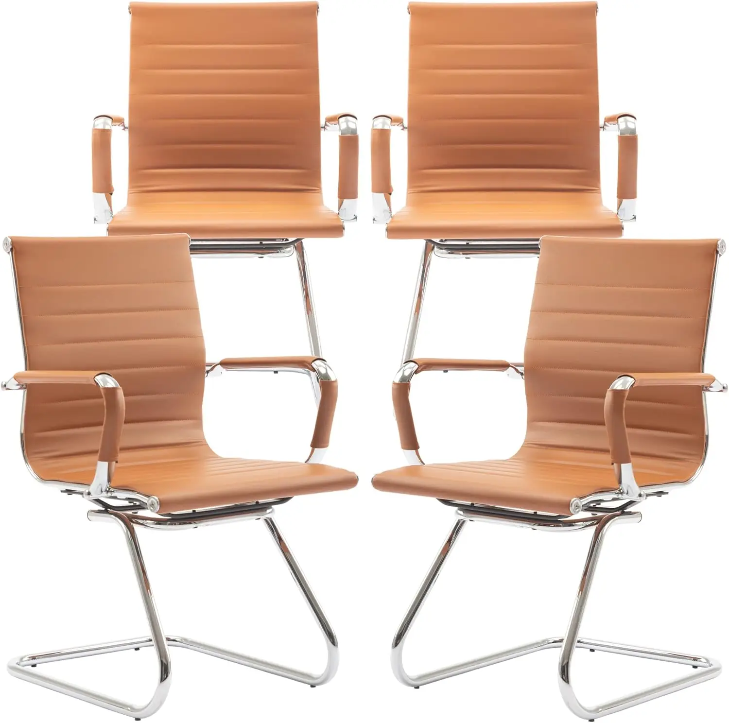 Desk Chair Set of 4,No Wheels PU Leather Computer Chairs Mid Back Guest Chairs with Seld Base for School/Reception/Conference/Wa