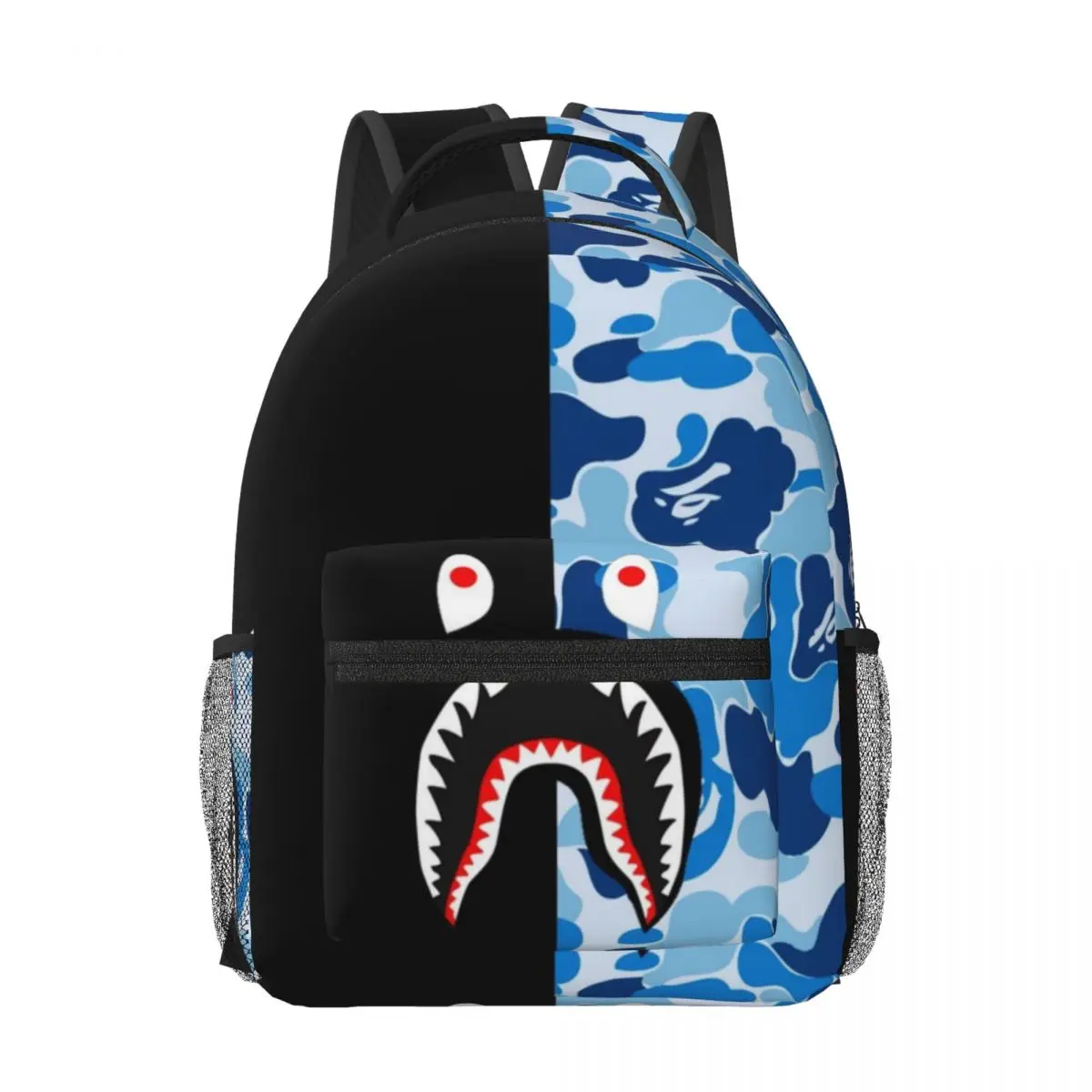 Shark Half Blue Half Black Printed Lightweight Casual Schoolbag For School, Outdoor, Shopping, Office