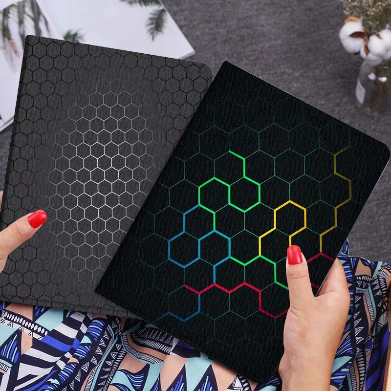 

Hexagon Pattern Dark Popular Gift For Xiaomi Mi Pad Mini 4 5 6 7 SE Pro Plus Redmi Pad 2 SE 2025 8.8 11 Foldable Tablet Case