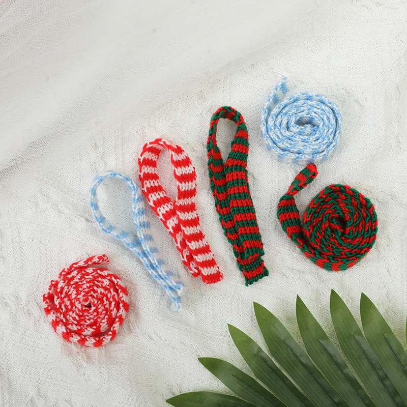 

3M/Roll Chrismas Red Green Blue Knitting Polyester Ribbon Xmas Tree Wine Bottle Deco Mini Doll Scarf Xmas Gift Packing DIY Decor