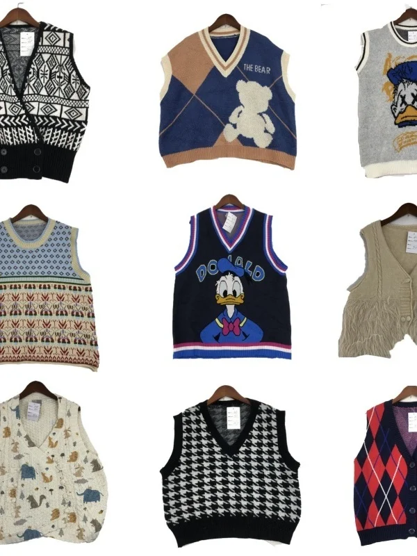 

Vintage Wool Vest ex Soft Girl Forest System Autumn Winter Faionable Versatile Knitted Sweater Cartoon Print round Ne