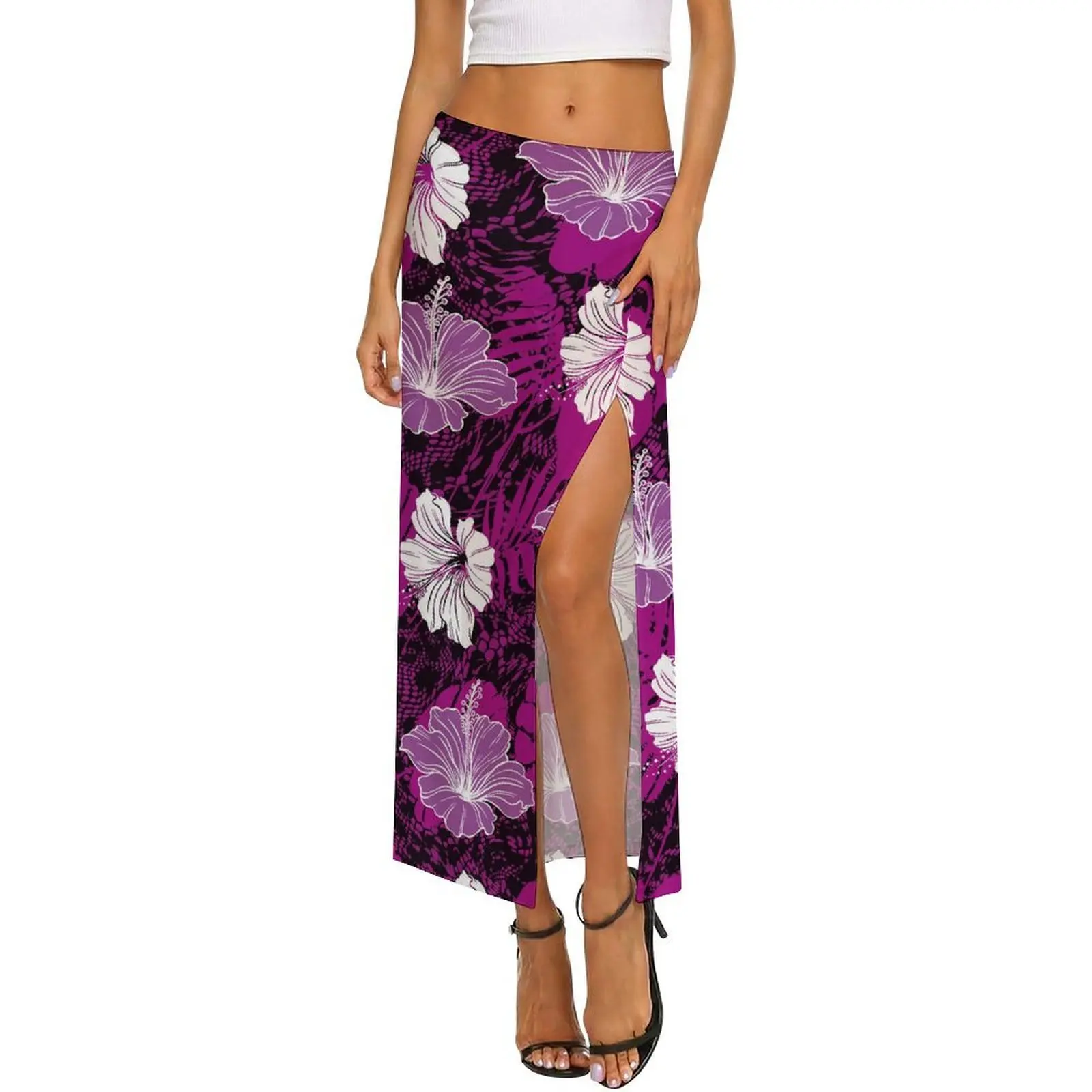 Summer Customizable Pattern-Printed Women'S Polynesian Vacation Transparent Net-Sheer Halter Top And Skirt