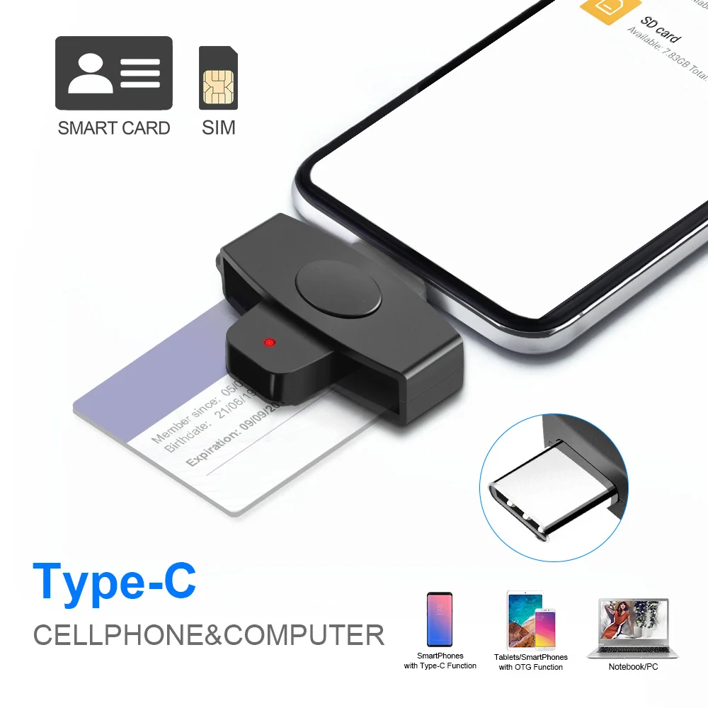 CSCR3 Smart Card Reader Tipo-C Declaração de Imposto Bancário/IC Card ID Card