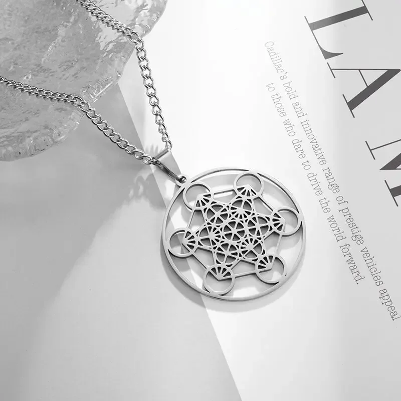 Flower of Life Chakra Spirituality Stainless Steel Necklace Archangel Sacred Geometry Metatron Necklace Pendant Solomon Jewelry
