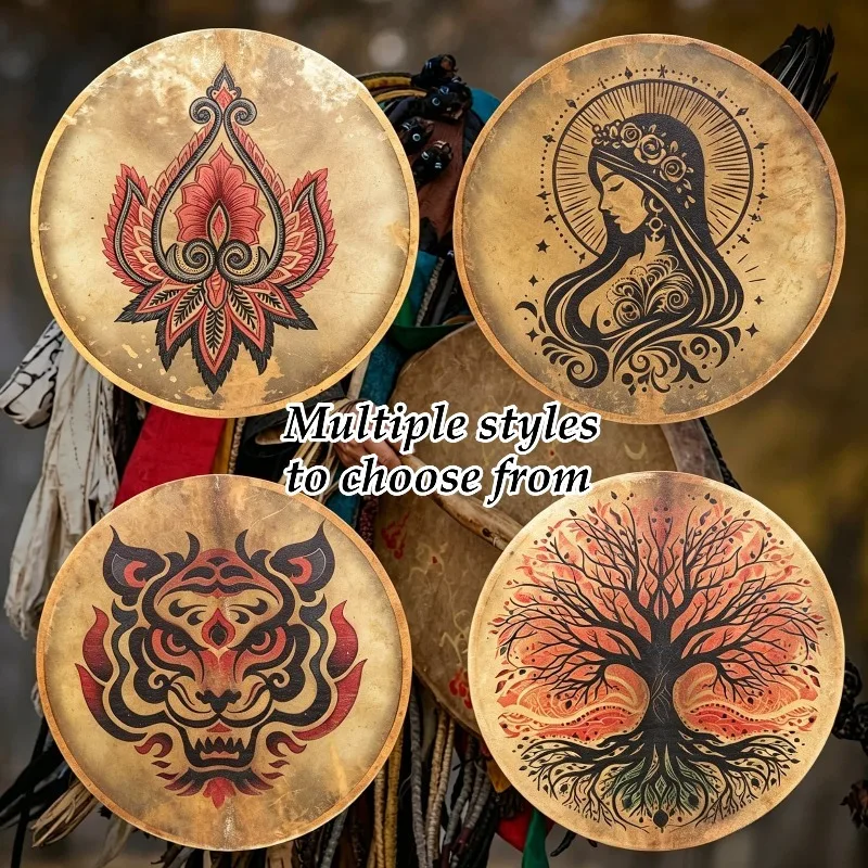 Meditation Shamanic Drum Natural Sheepskin Drums Yoga Sound Healing Portable Hand Drum Relax Percussion Instrument with Stick