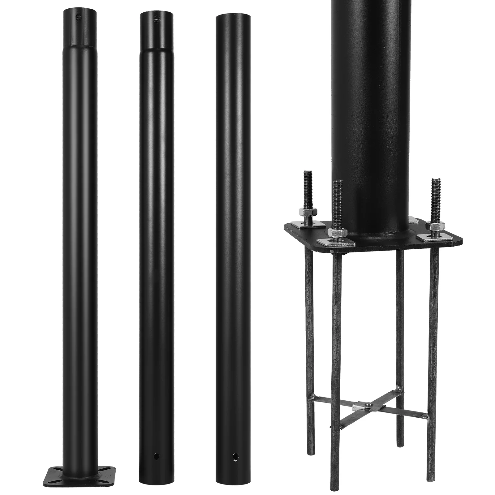 

10Ft Tall Metal Split Road Poles with Rebar Cage Base 3-Meter Straight Road Pole Weather-Resistant for Street/Parking Lots/Park