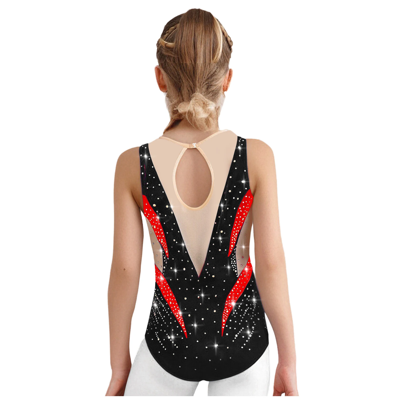 Crianças meninas patinação artística ginástica dança collants strass brilhantes sem mangas pura malha bodysuit ballet desempenho traje