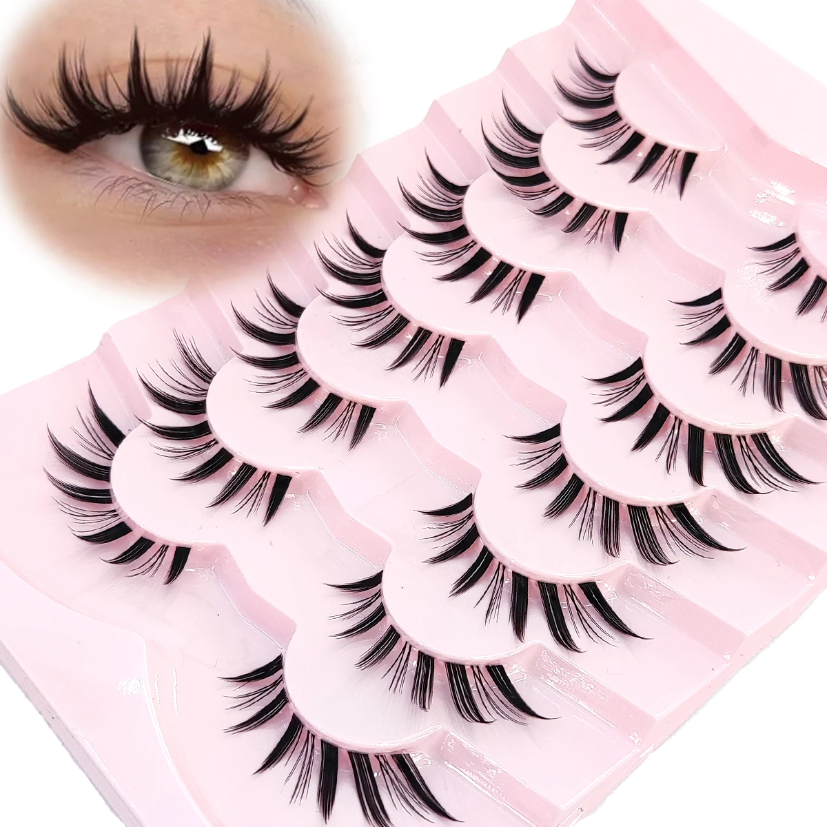 7 pairs of fake eyelashes with transparent color roots anime role-playing imitation mink fur natural fake eyelashes transparent