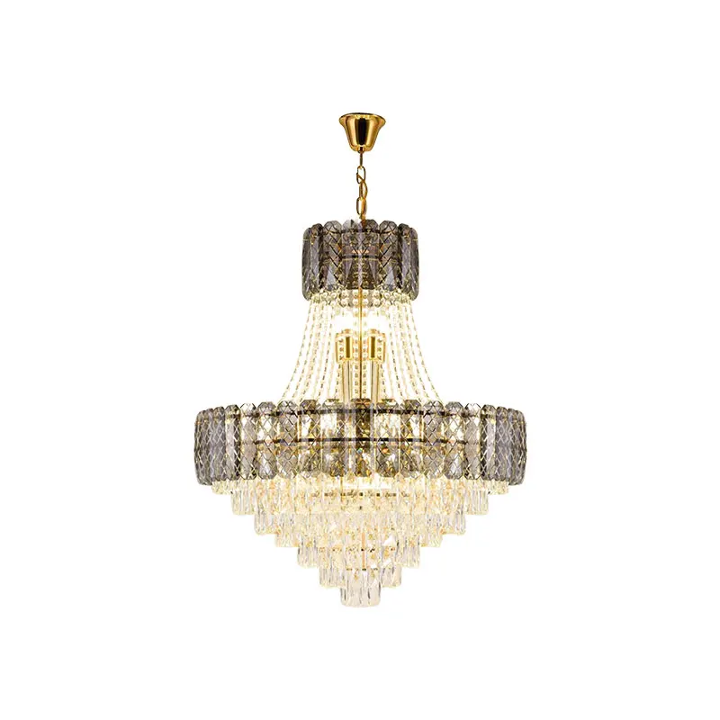 Luxury Grey Amber Clear Crystal E14 LED 2024 Chandelier Lighting Hanging Lamps Lustre Suspension Luminaire Lampen For Staircase