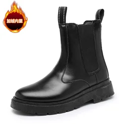 Men's Chelsea Boots Winter Fur Warm Plush Men Shoes Ankle Boots Slip on Short Boots Men Comfortable Outdoor Casual Sneakers