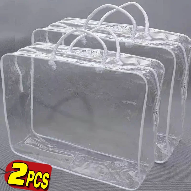 2pcs Transparent PVC Packaging Bags with Handles Portable Bedding Blanket Packaging Pillowcase Dustproof Waterproof Storage Bag