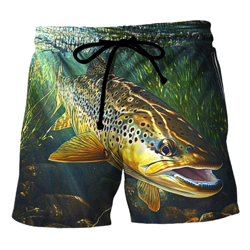 Fashion Fish Graphic Beach Shorts Summer Casual Fishing 3D Printed Swim Trunks For Men Loose Breathable Quick Dry Short Pants