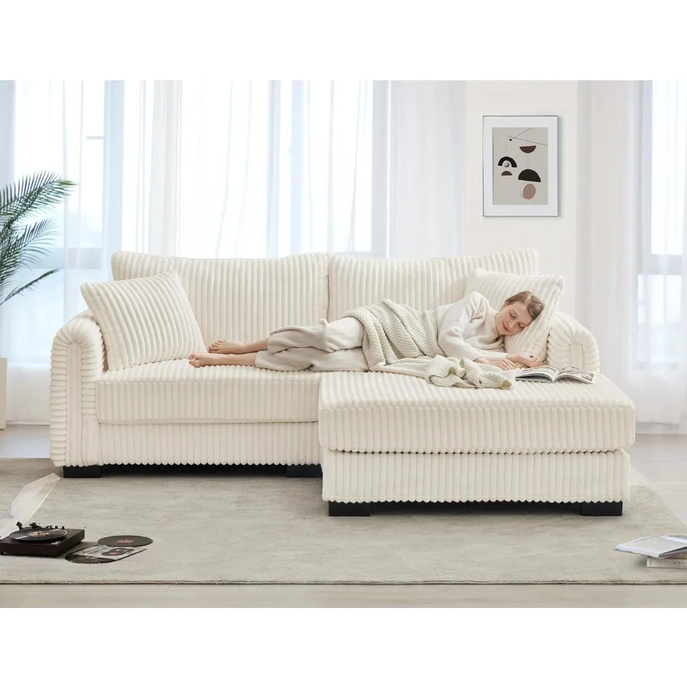 أريكة مقطعية على شكل حرف L، أريكة سروال قصير كبيرة الحجم مع كرسي قابل للعكس، منفذ شحن USB، جيب جانبي #3