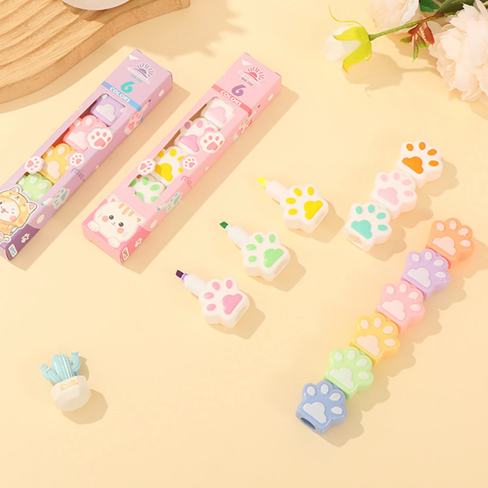 

1 Set Of Mini Cat Paw Highlighter Fluorescent Marker Cute Portable Book Marking Pens For Journaling Note Taking School Office