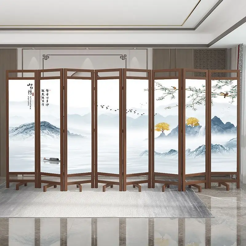 Solid wood screen partition office hotel tea room landscape folding screen movable