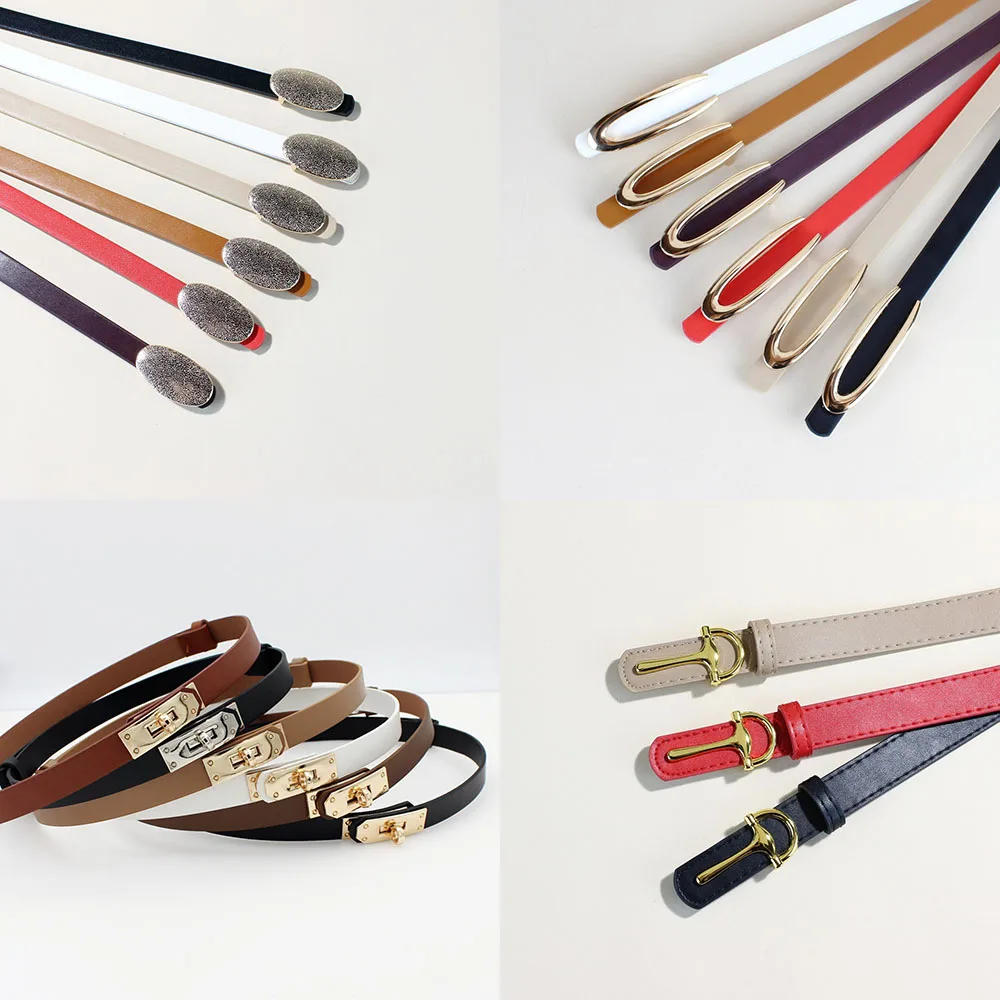 4 styles multi-colored designer belt luxury fashion leather adjustable buckle thin belt ladies decorative chatelaine