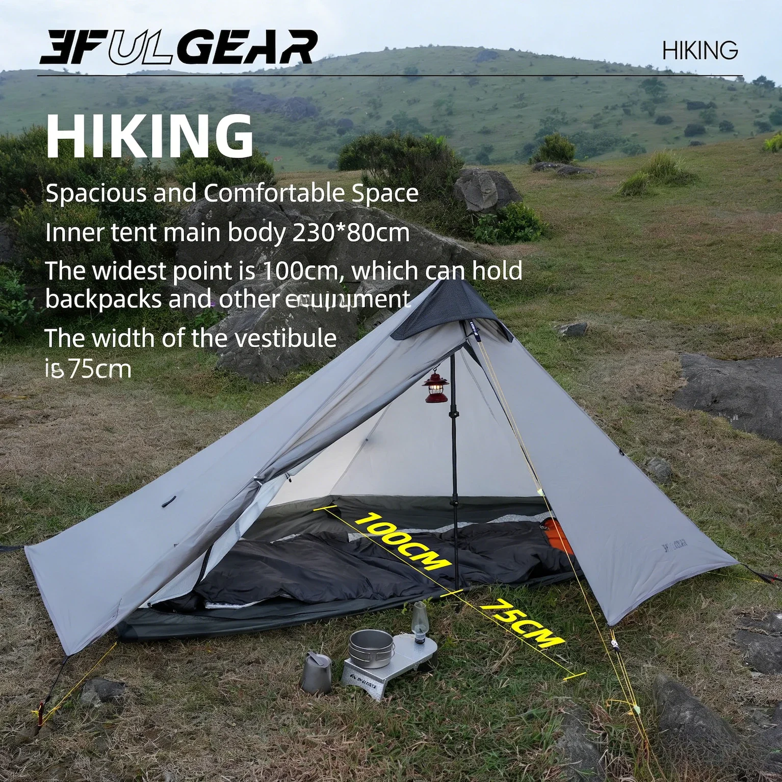 3F UL GEAR 2026 Lanshan 1 Tent Ultralight Outdoor Camping Poleless Tent T-zipper Door Waterproof Trekking Mountaineering view 6
