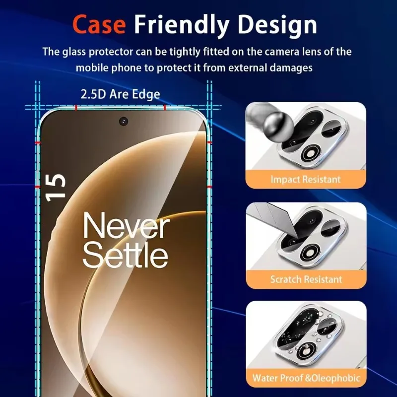6IN1 عدسة + واقي شاشة زجاجي أمامي لهاتف OnePlus 15 واقي عدسة الكاميرا 9H من الزجاج المقسى المضاد للخدش أفلام خالية من الفقاعات