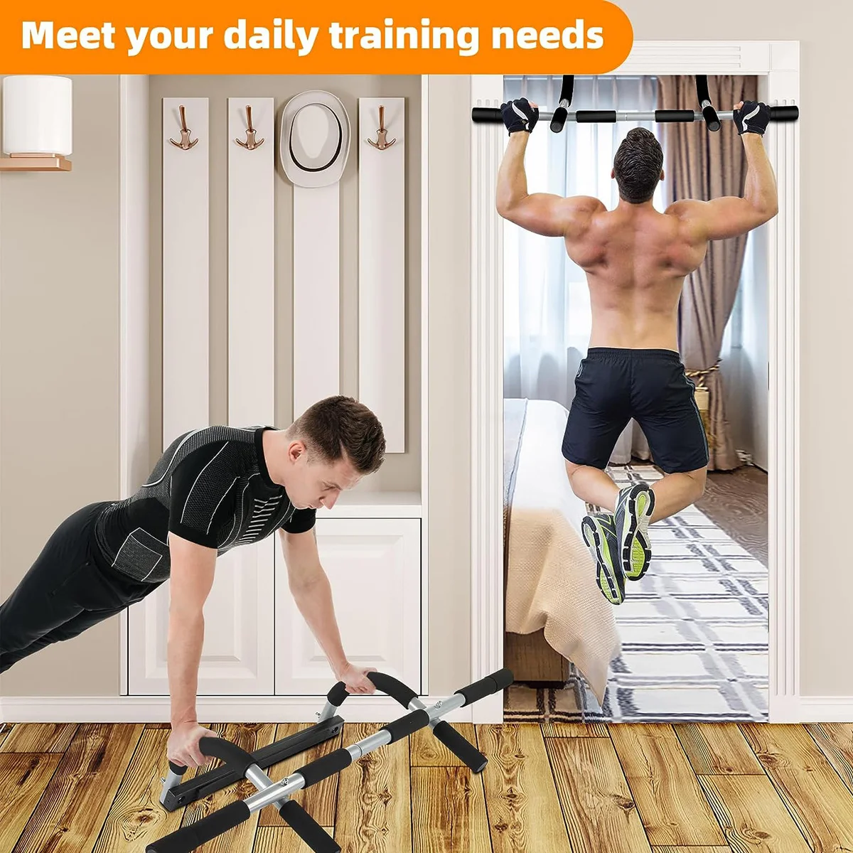 Pull-Up Bar Heavy Duty Simple Doorway Horizontal Bars Trainer for Home Gym Adjustable Alloy Steel Upper Body Fitness Equipment