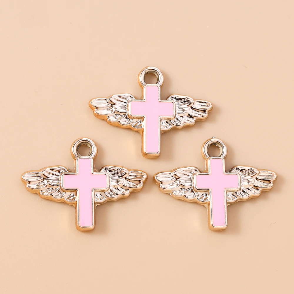Leslie 10 Stück Emaille Segenflügel Kreuz-Anhänger Perlen für Ohrringe Armband Halskette DIY Schmuckherstellung Handgefertigt – Detail 3