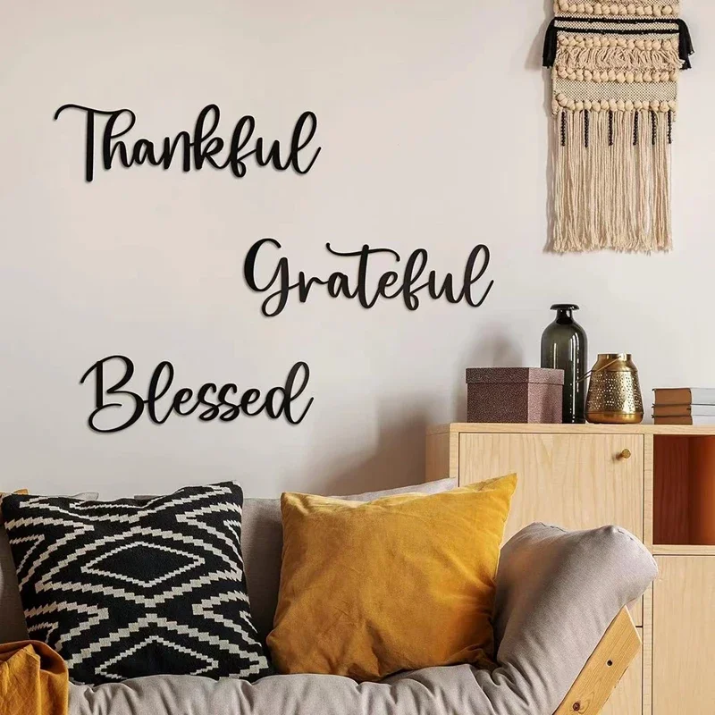 

3D Thanksgiving Cutout Letter Black Plaque Wall Hanging Decoration Home Dining Room Kitchen Silhouette Metal Sign