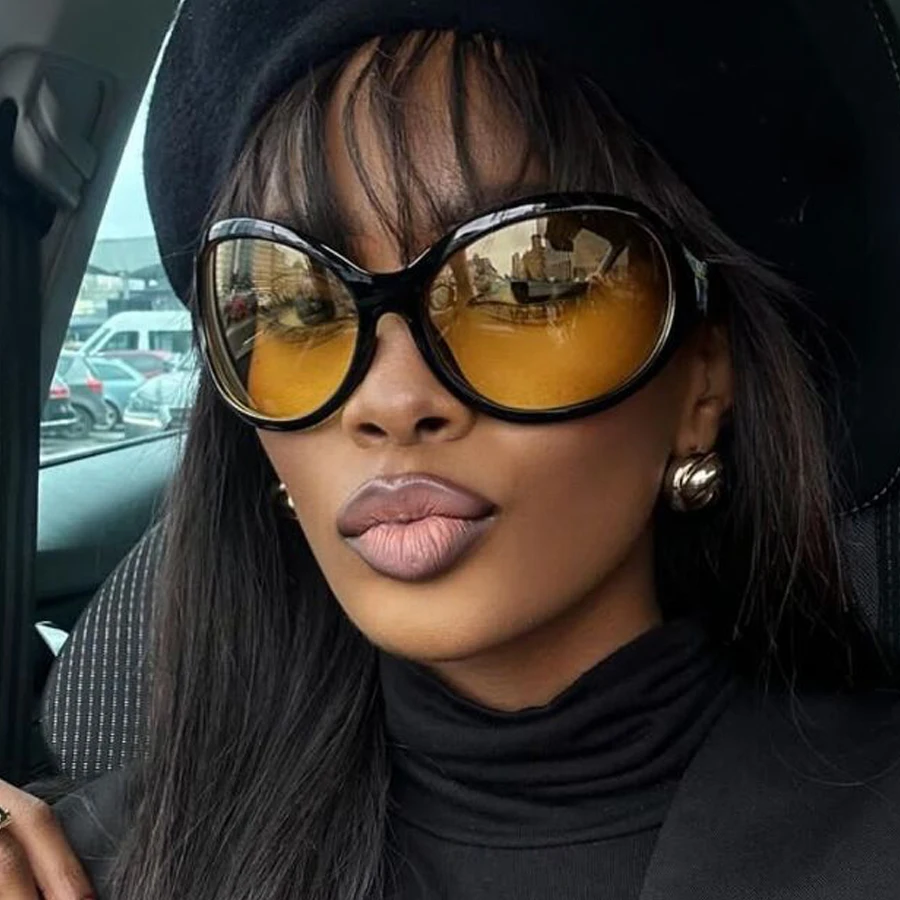 Vintage Y2K Cat Eye Sunglasses For Women New Fashion Brand Oval Yellow Gradient Sun Glasses Female Hip Hop Sexy Shades Uv400