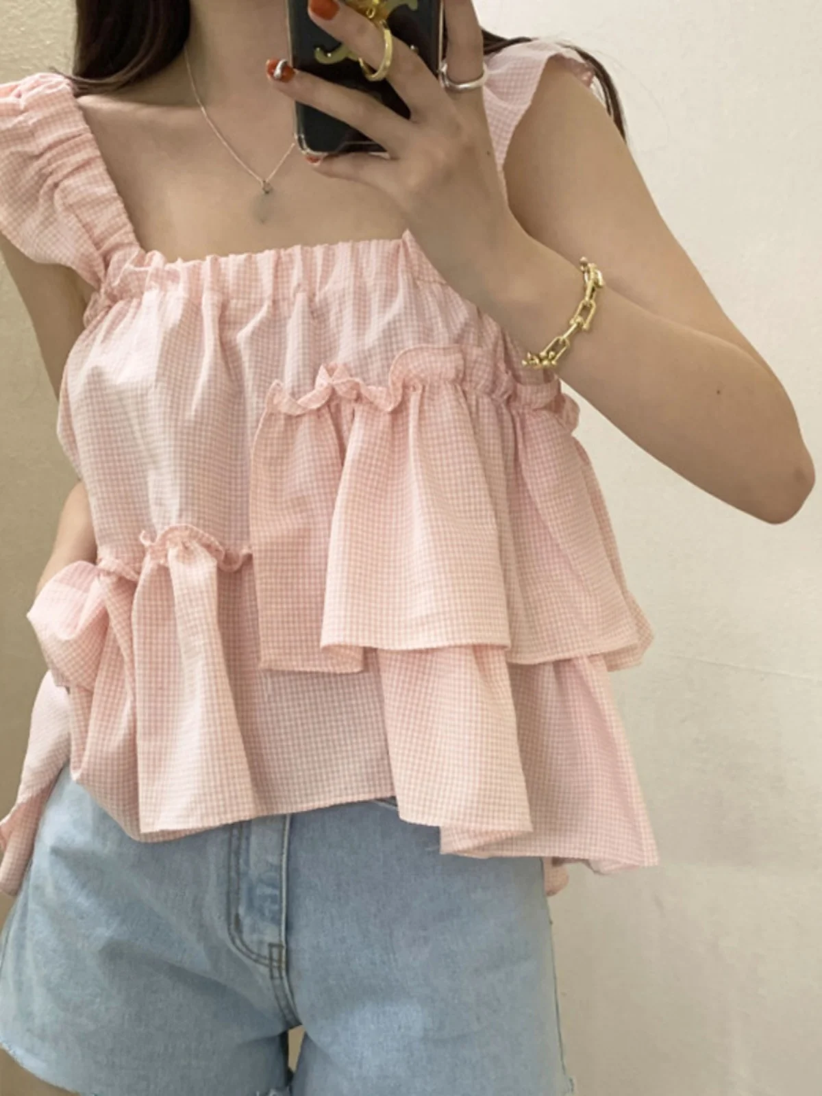 Sweet Summer Chic Women's Strap Vest Fly Sve Fine id Asymmetrical Age Reduction Top Commute Sle Regular Length Loose Fit