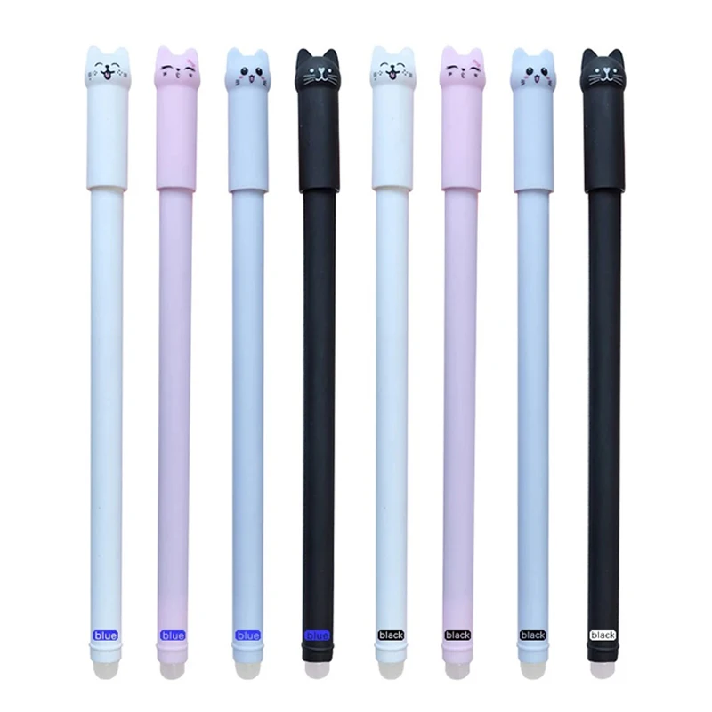 

0.5mm Cute Kitten Erasable Gel Pen Blue Black Magic Ink Smooth and Washable Writing Kawaii School Office Writing Stationery