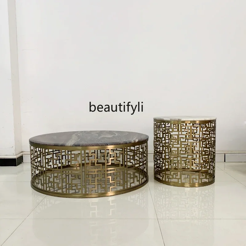 

Natural marble coffee table, light luxury creative living room rock slab tea table round table5236