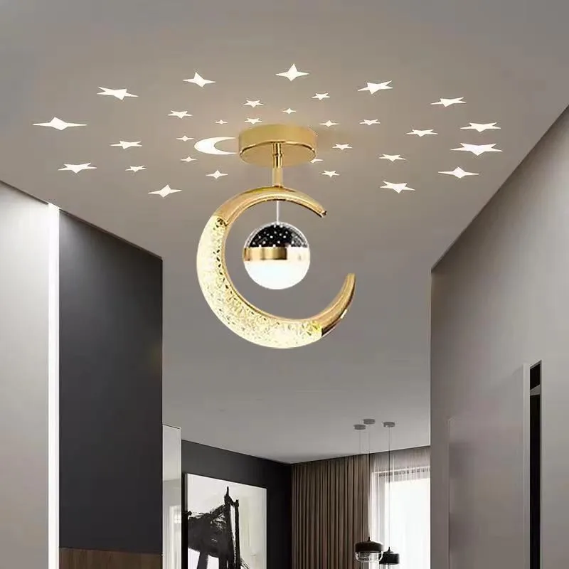 Creative LED Ceiling Light with Moon Stars Modern Asile Ceiling Lights Gold/Black Atmosphere Ceiling Hanging Lamp Loft Lighting image 4