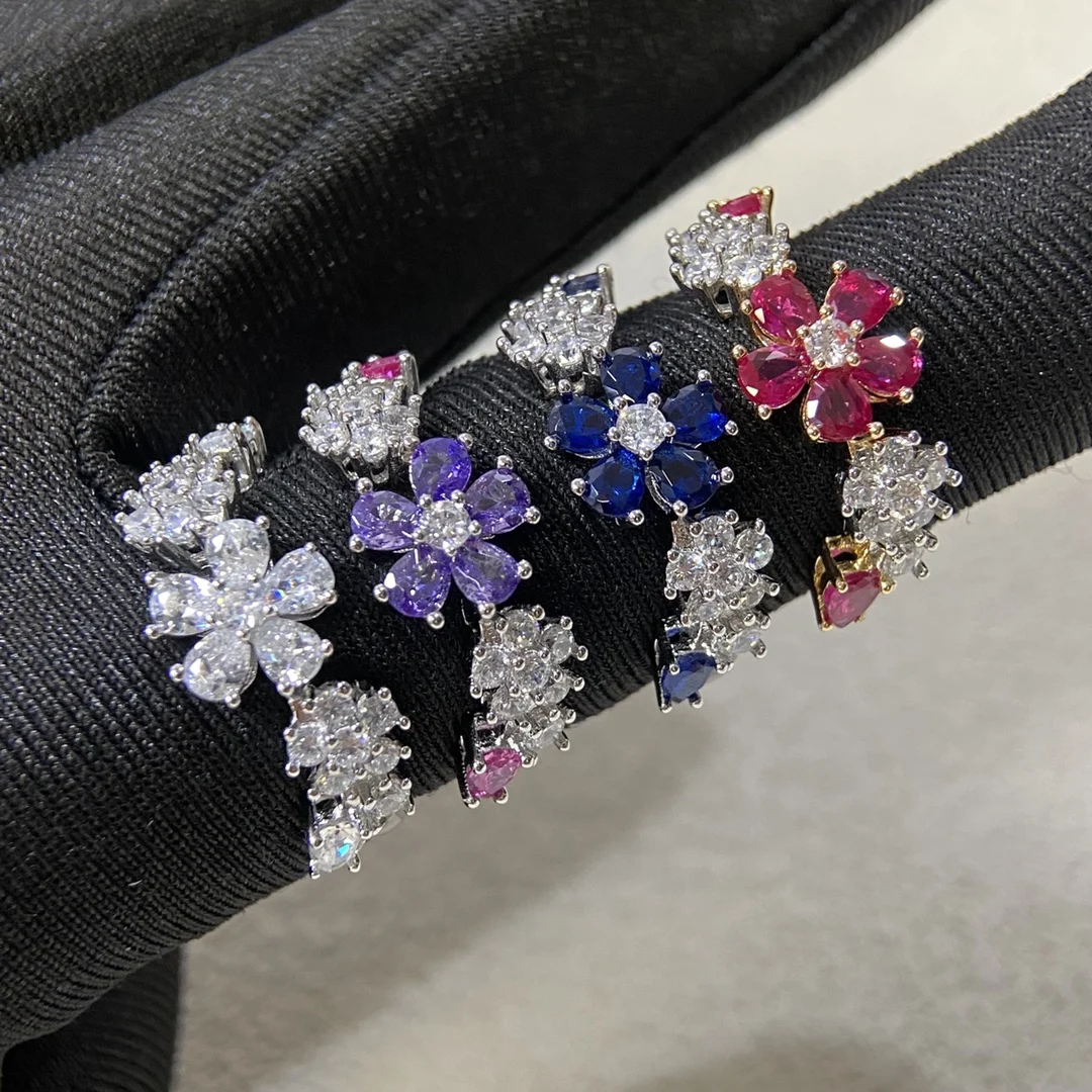 

2025 New Diamond Set Colorful Diamond Petal Ring Fashionable, Versatile, and Casual