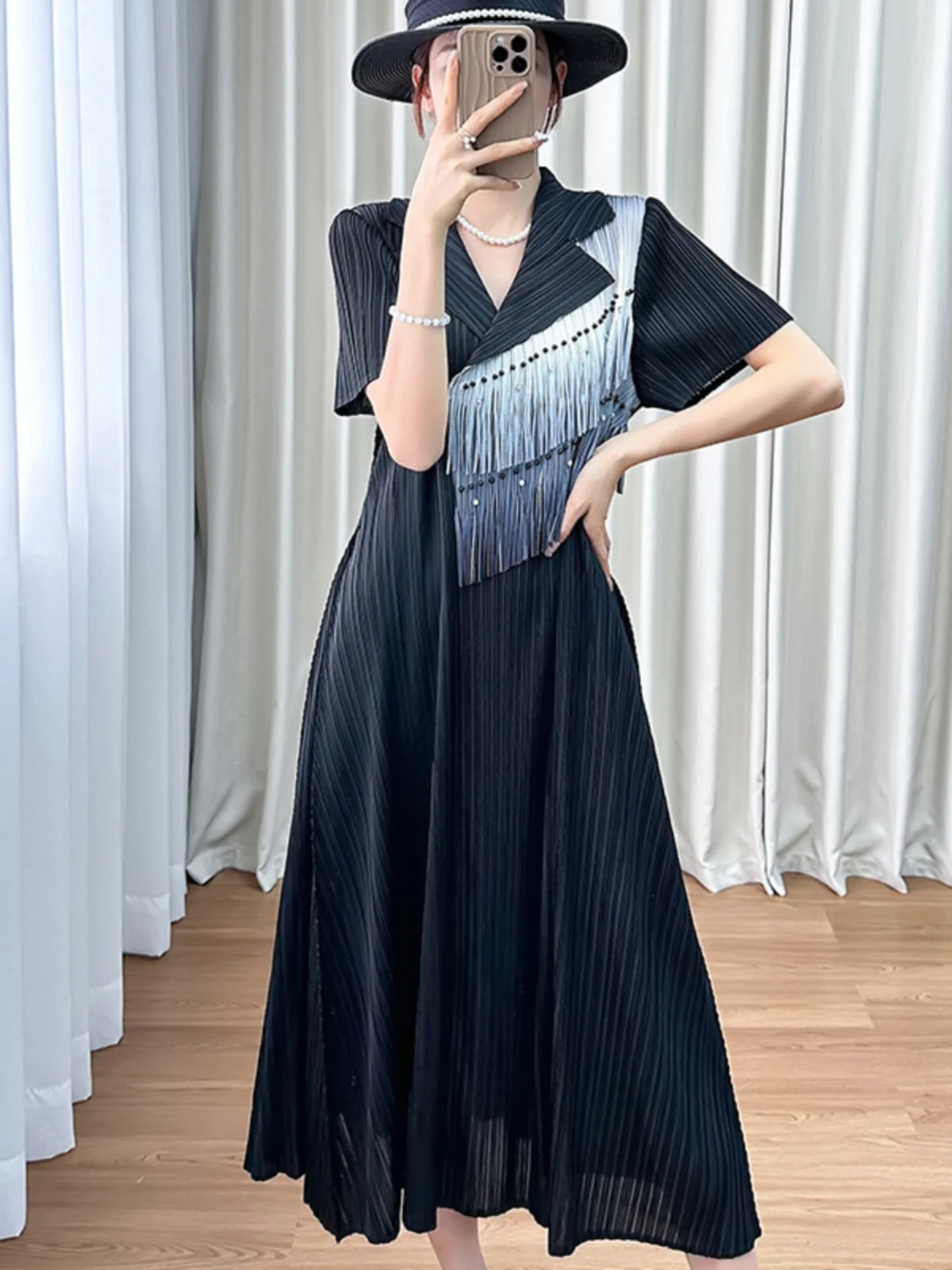 

High Waist Dress Women's Short Sleeve A-Line Skirt Elegant Simple Style Commute Polyester Fiber Novelty Silk Top