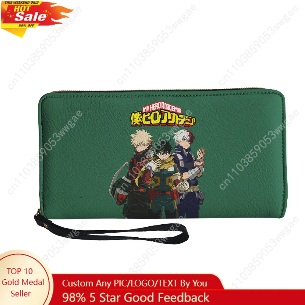 

My Hero Academia Wallet Purse Mens Womens Zipper Long Wallet Double Print Commuter Personalized Photo Portable Wallet Gift Bag