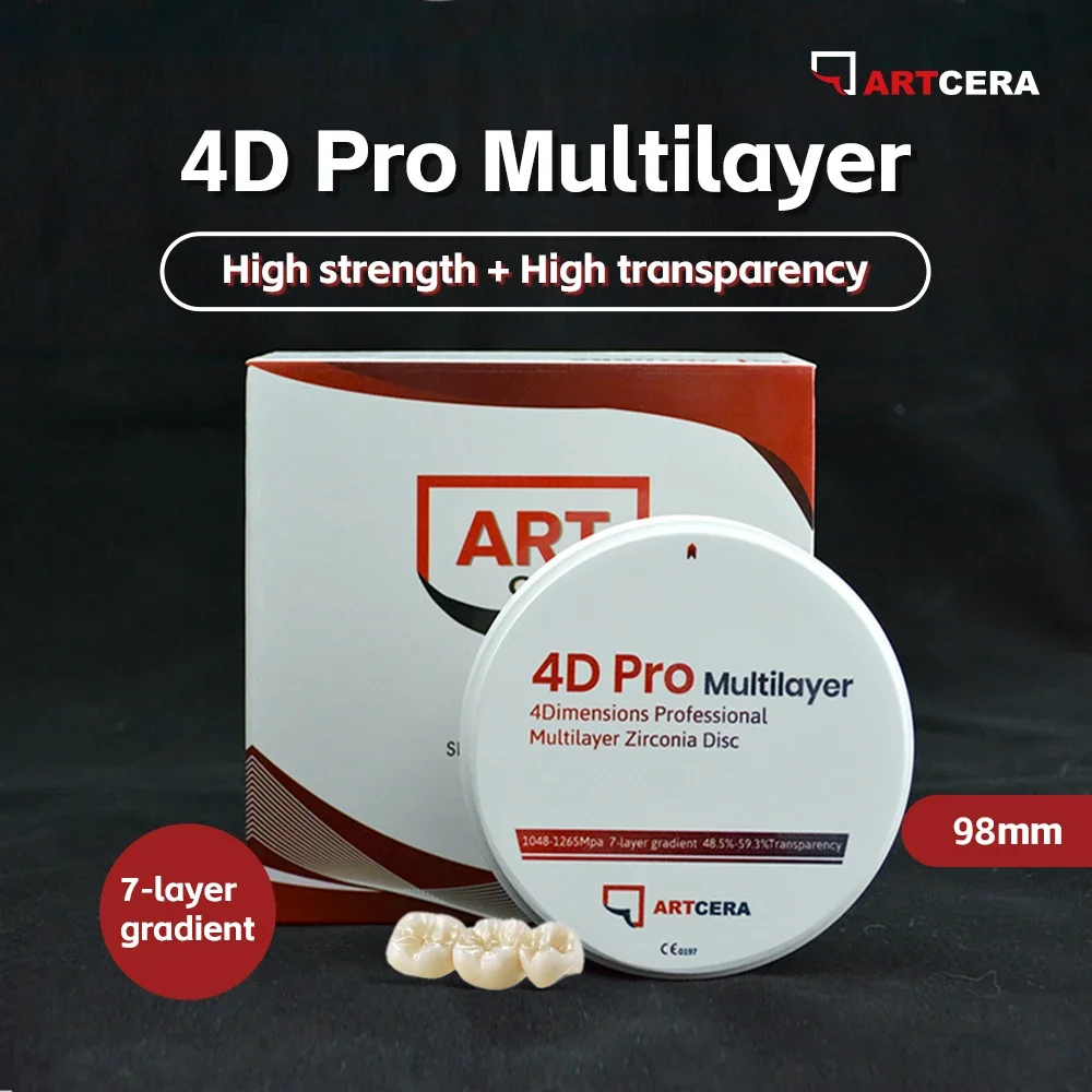 

ART CERA 4D-Pro Многослойный циркониевый диск Open System98 мм Супер полупрозрачный и прочный Высокая стоимость исполнения — для стоматологической лаборатории