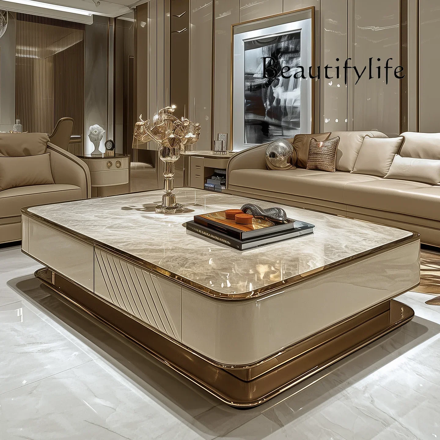 LZ sh طاولة قهوة فاخرة خفيفة لغرفة المعيشة منزلية من حجر الجريزوفولفين طاولة شاي كبيرة فيلا راقية من الخشب الصلب قهوة تا