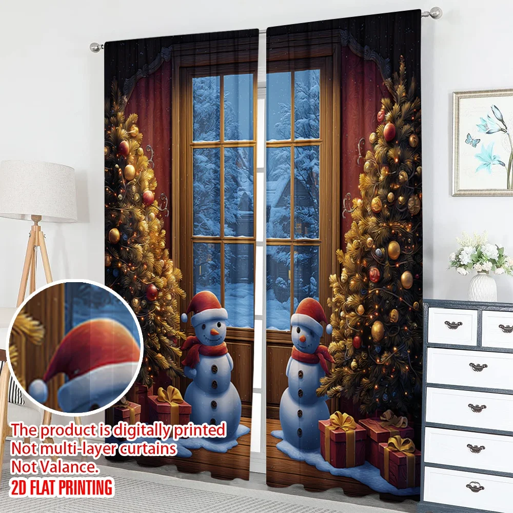 2 قطعة 2D الطباعة المسطحة عيد الميلاد الكلاسيكية الستائر الساخنة عيد الميلاد الثلج هدايا العيد الرقمية المطبوعة البوليستر الستائر احتفالية #5