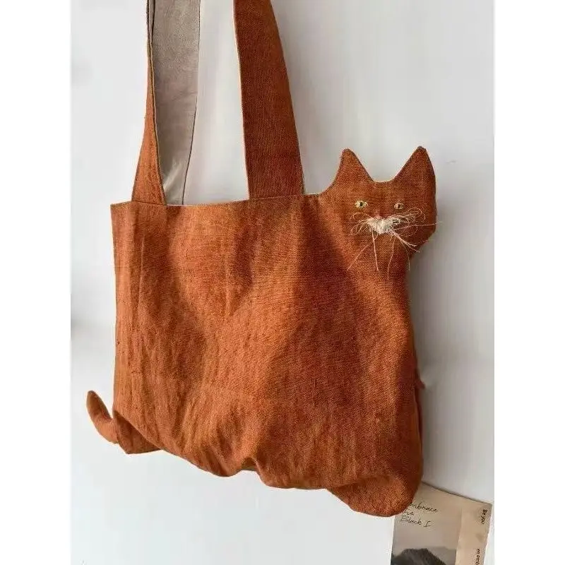 100% Cotton Bag 2026 New Fashion Simple Cat Vintage High-Capacity Shoulder Bag Handbag Mori Girl - view 2