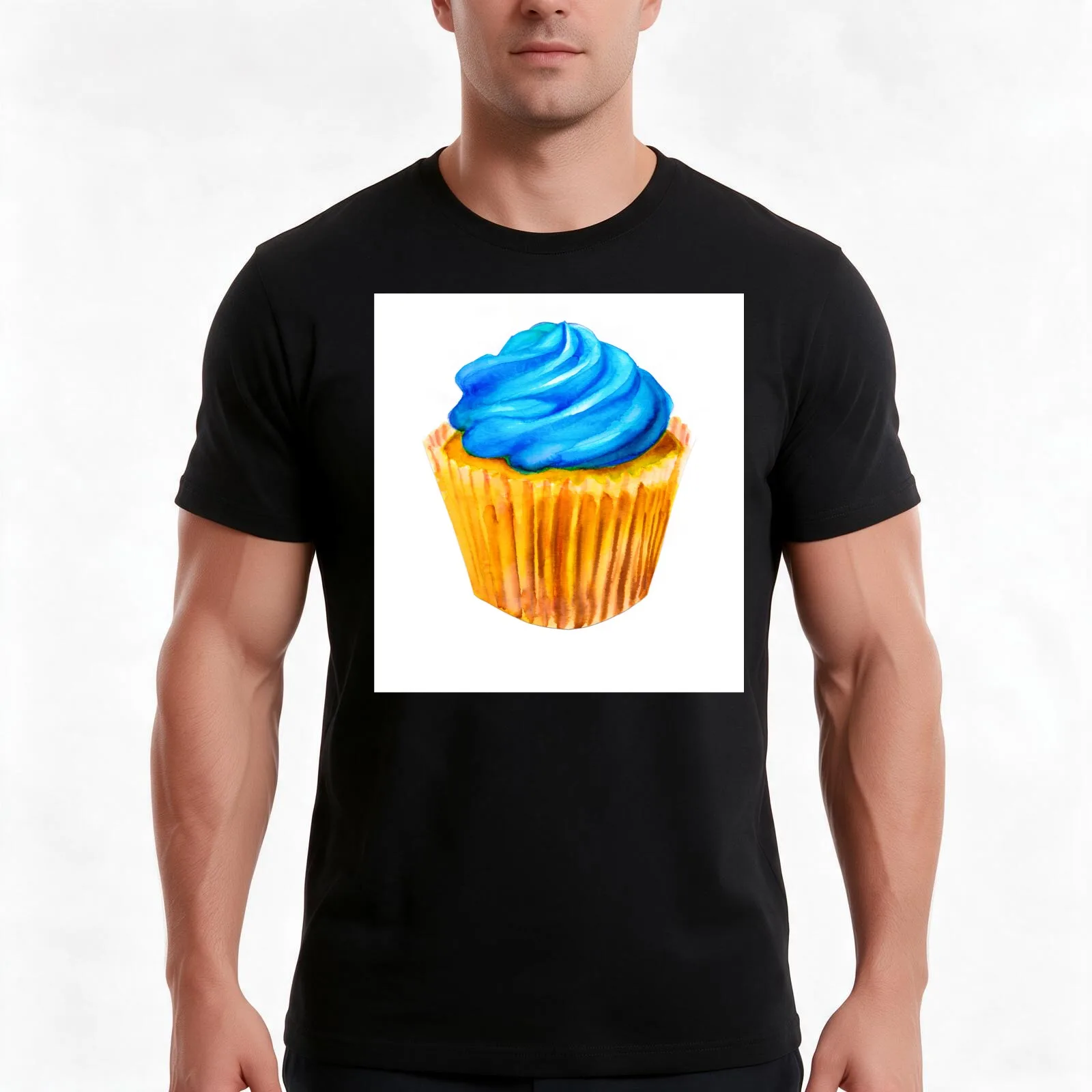 Blue Cupcake T-Shirt, Summer Casual Cotton Tee, Oversized Streetwear Tops, Vintage Graphic Print, Loose Fit Short Sleeve