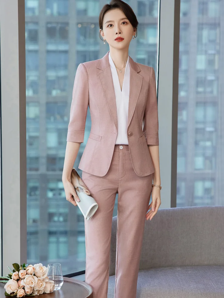 

Pink Suit Jacket Women's Summer Thin Three-Quarter Sleeve Small Business Clothing Temperament Office Suits Suit Suit